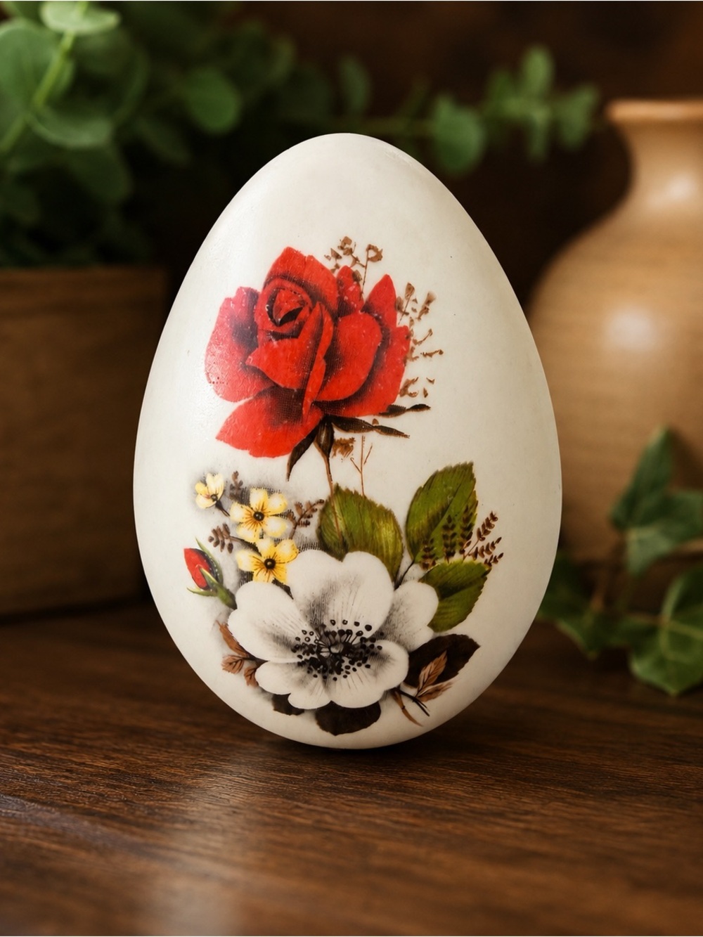 Vintage 1990s Eggzakly Handcrafted Porcelain Floral Collector Egg